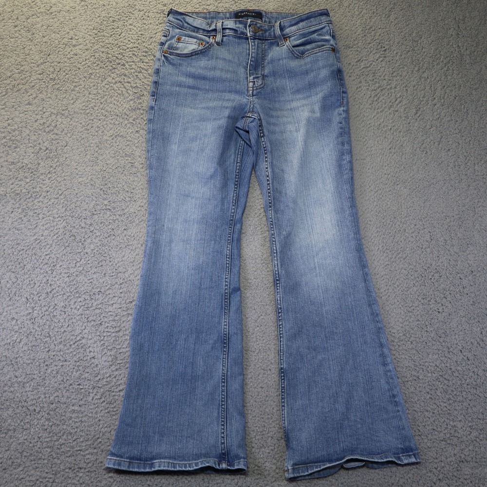 Aeropostale Mid Rise Flare Jeans Womens 4 Short Blue Denim Medium Wash Stretch